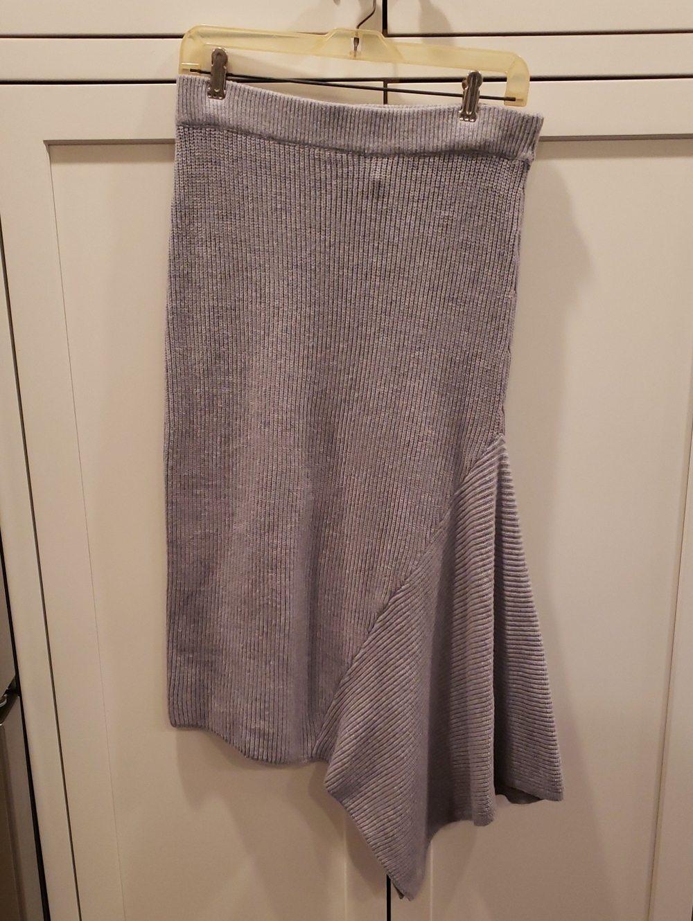 SCOOP Ribbed Asymmetrical Midi Skirt in Light Gray